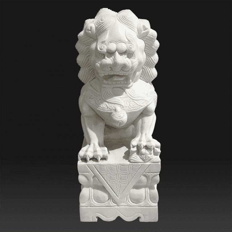 Chinese style white marble front door lion statue sculpture