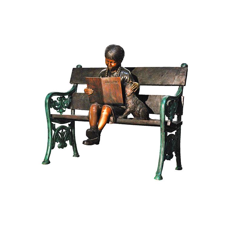 Park decoration life size  brass and bronze child sitting on bench sculpture Featured Image