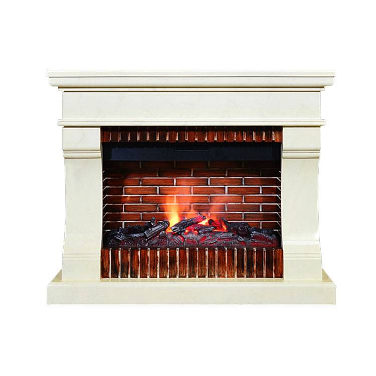 Ivory Carved Front Polystone Mantel electric fireplace with heat