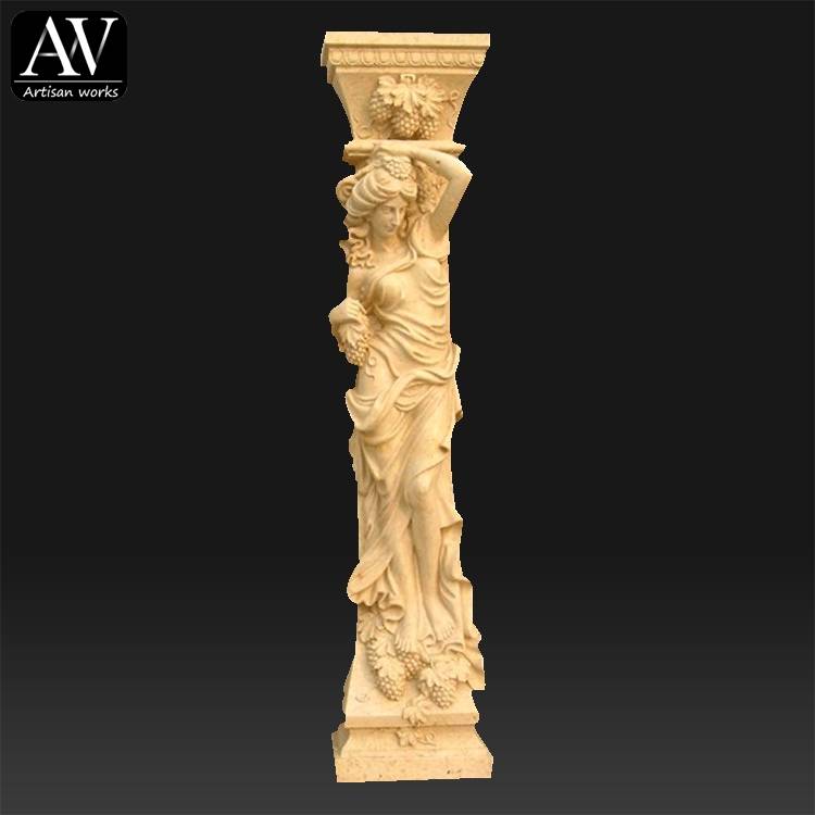 Decorative marble yellow natural stone pillar