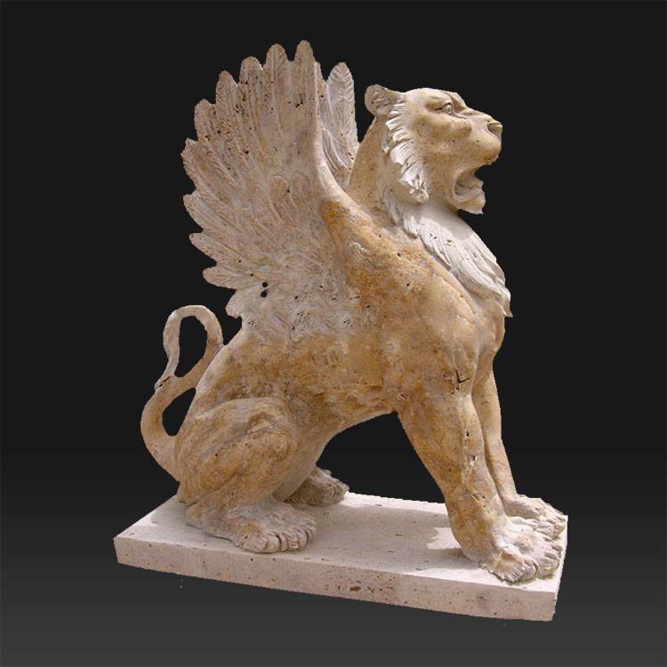 Sunset Large Red Hand Carved Natural Marble Winged Lion griffin Statue For Outdoor Decoration