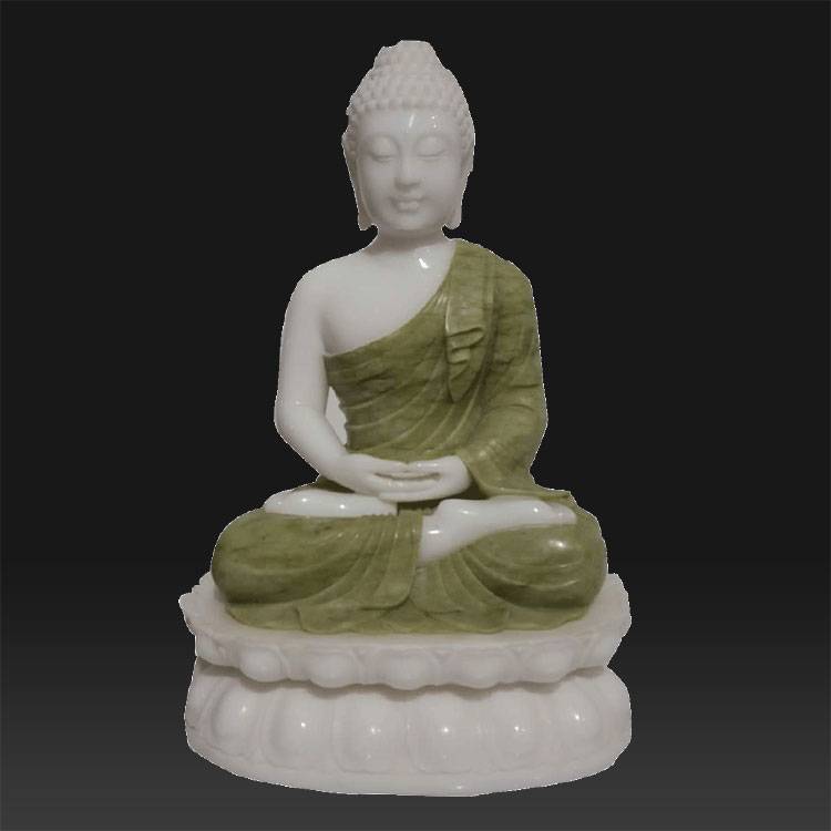 hand carved white stone marble happy buddha head statue