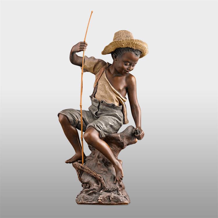 China garden bronze sculpture boy fishing statue for sale factory