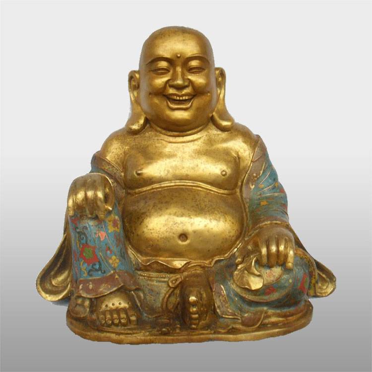 Religious craft life-size bronze gold sculpture smiling Buddha statue