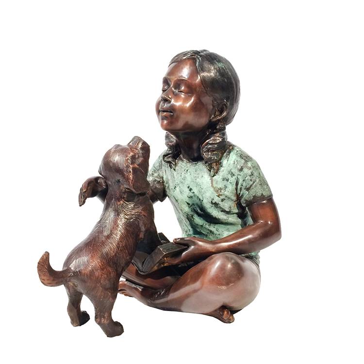 high quality outdoor sculpture brass nude girl with dog statue
