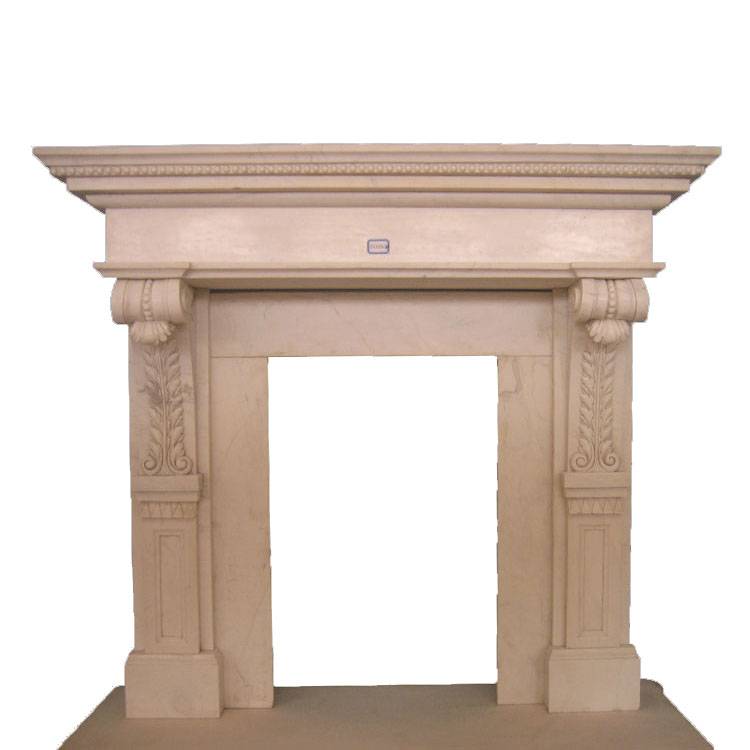 3 sided black and white flower hand carved  marble fireplace