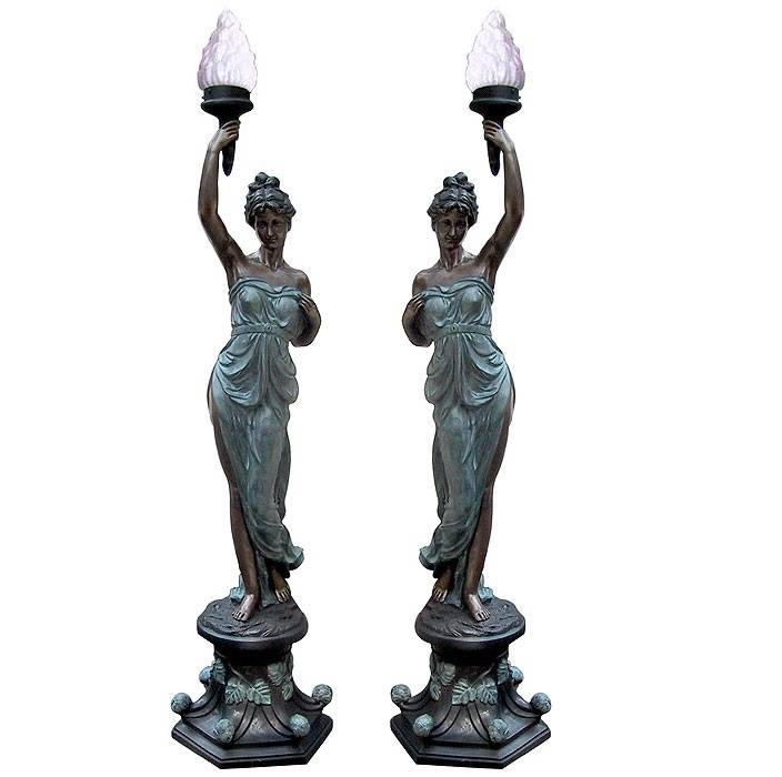 professional factory for Bronze Heron Garden Statues - 3.5m Outdoor garden large size cast bronze lady holding sculpture lamps – Atisan Works