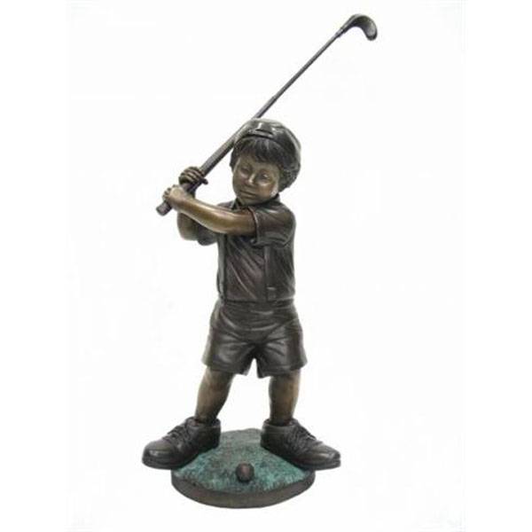 life size metal figure bronze garden children playing golf statue