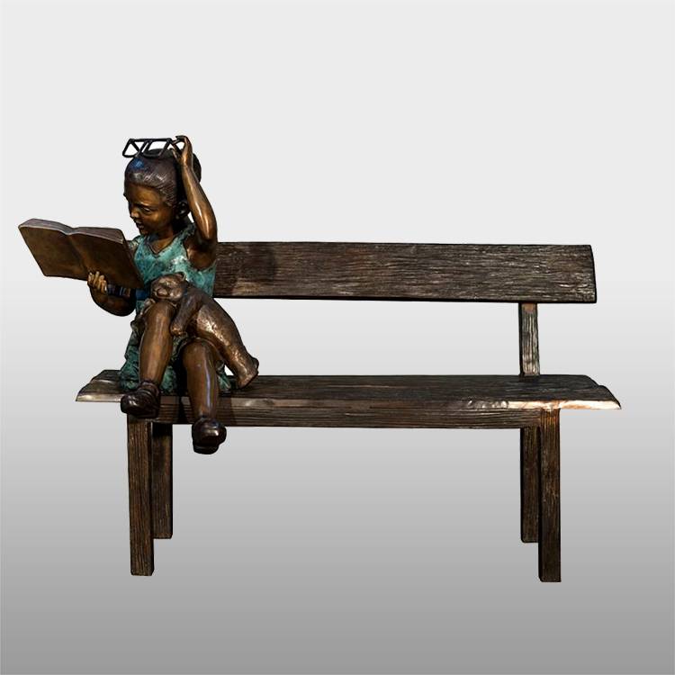 hot cast bronze garden bench girl reading statue