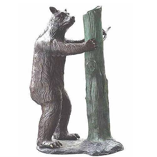 Artificial plush life size mental bronze  bear bench statue for garden and park decoration
