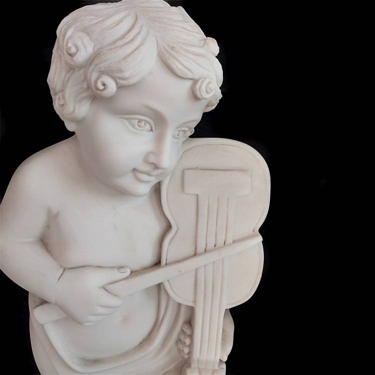 Natural stone hand-carved violin boy white stone marble sculpture