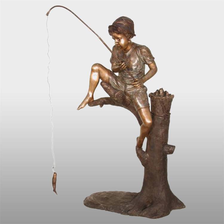 garden bronze sculpture boy fishing statue for sale