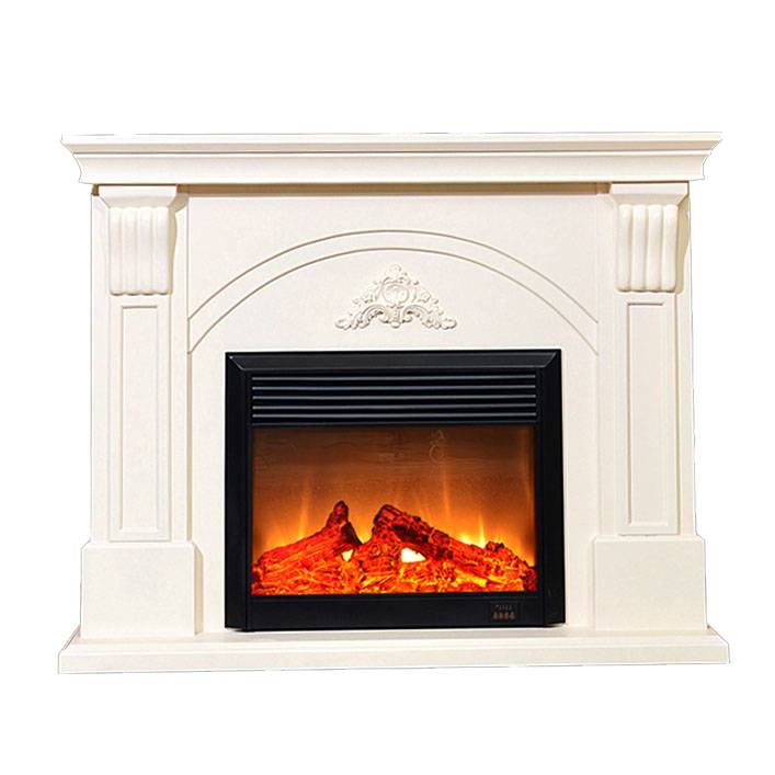 Ivory Carved Front Polystone Mantel antique electric fireplace with heat
