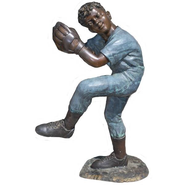 Park decoration metal casting figure statue life-size bronze sculpture baseball on sale