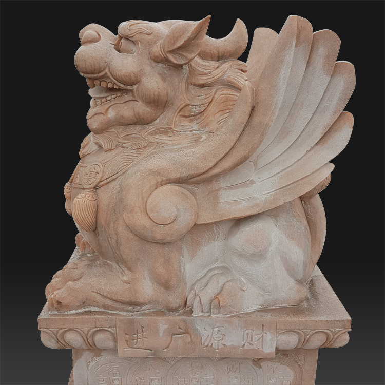 Super Lowest Price Marble Sculpture Online - Sunset Large Red Hand Carved Natural Marble Winged Lion Statue For Outdoor Decoration – Atisan Works