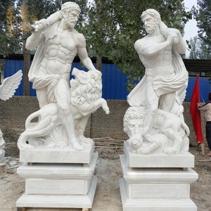 Outdoor Custom Marble Greek Statuary Depict Hercules Saly The Nemean Lion Sculpture
