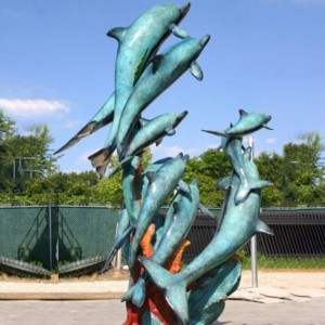 Outdoor Bronze Group Dolphin Sculptures Water Fountain for Pool