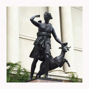 Unique new design bronze marble mythological figure Diana  with deer sculpture