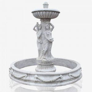 white marble  stone 2 layer water fountain