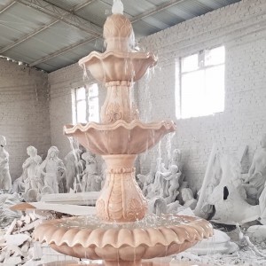 Marble Stone Pink Natural Color Octagon Pool Surround  design 3 Tier  Fountain