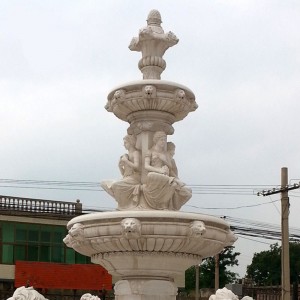 Natural Stone Hand Carved Four Life size Lion Statue And Column Caryatid Statue Yard Fountain