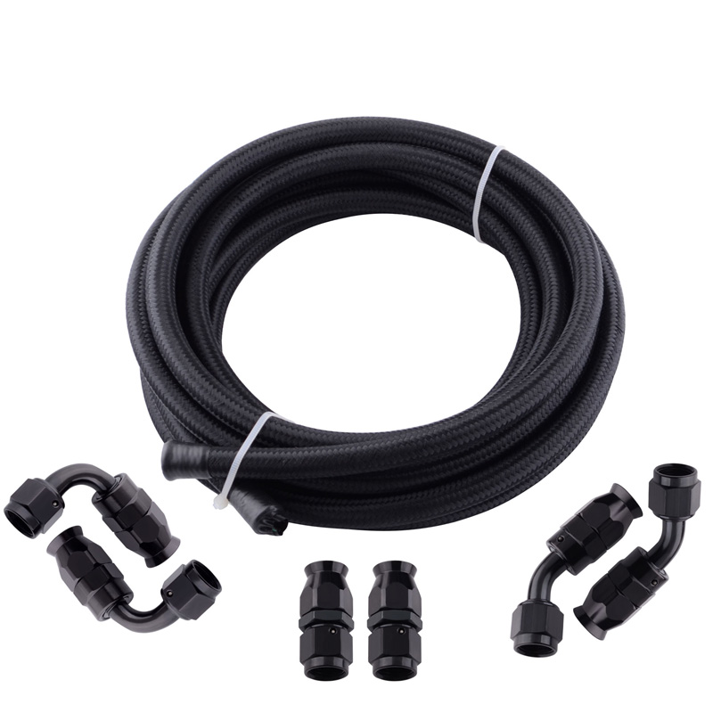 China Wholesale Crimp Fittings Factories –  16FT AN6 Nylon Stainless Steel Braided PTFE Fuel Hose Line Kit Black – Yibai