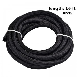 16FT 12AN Nylon Braided Fuel Hose CPE Fuel Line Kit Black/Red
