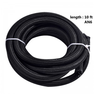 10FT 6AN Nylon Braided Fuel Hose CPE Fuel Line Kit Black