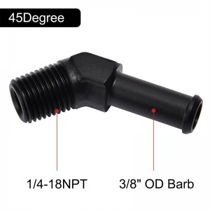 1/4″ NPT Male to 3/8″ Barb Push on Fitting 45 Degree Aluminum