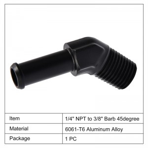 1/4″ NPT Male to 3/8″ Barb Push on Fitting 45 Degree Aluminum
