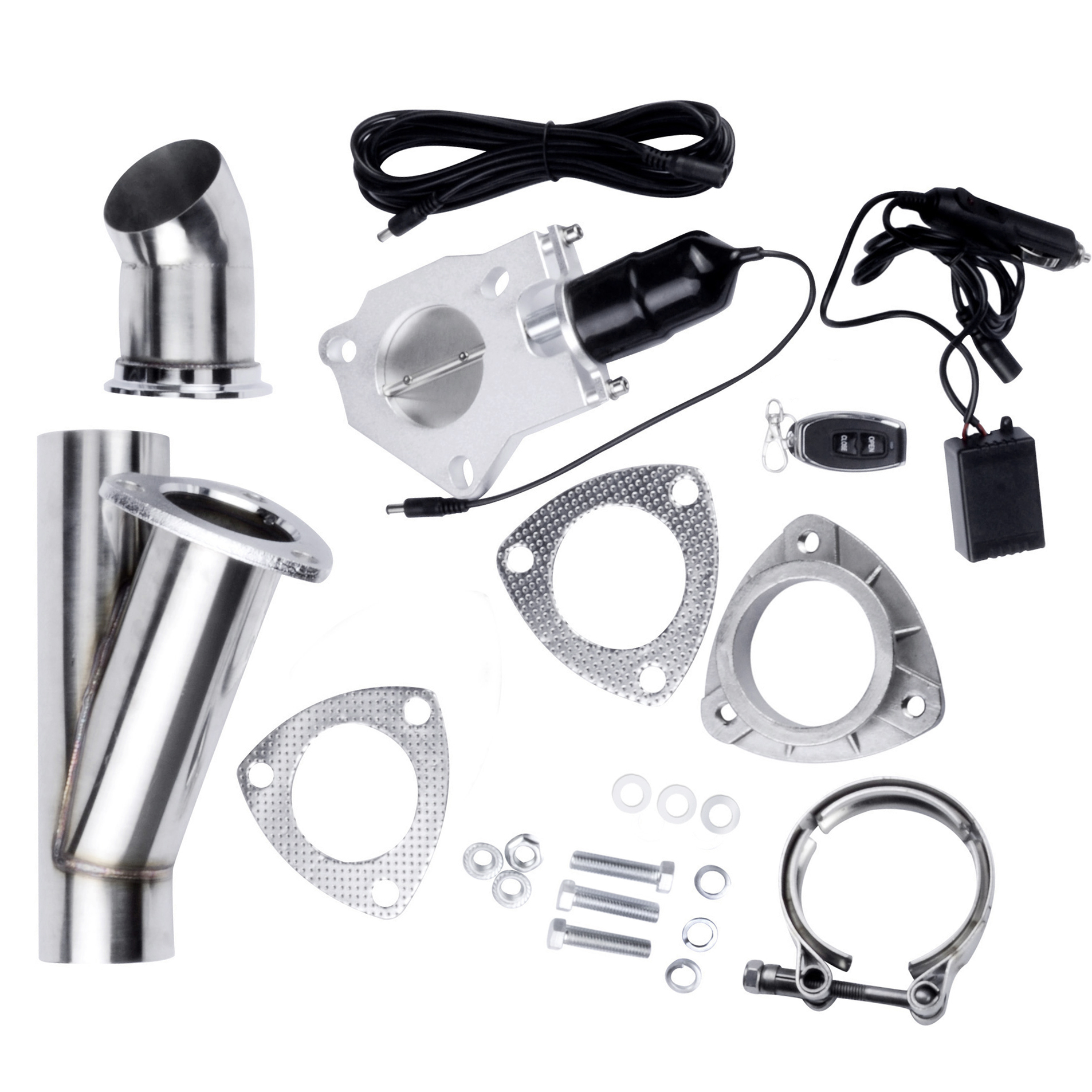3 Inch Stainless Steel Remote Electric Exhaust Cutout Kit Y Pipe Featured Image