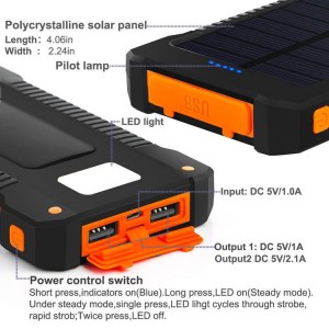 D2-waterpoof portable solar power bank with compass