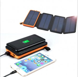 Skladací solárna nabíjačka 8000mAh dual USB prenosný solárny panel Power Bank bezdrôtová nabíjačka s LED