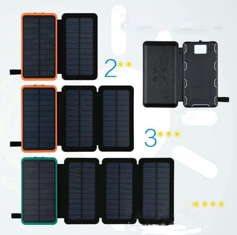 Foldable solar charger 8000mAh dual USB portable solar panel power bank wireless charger with LED