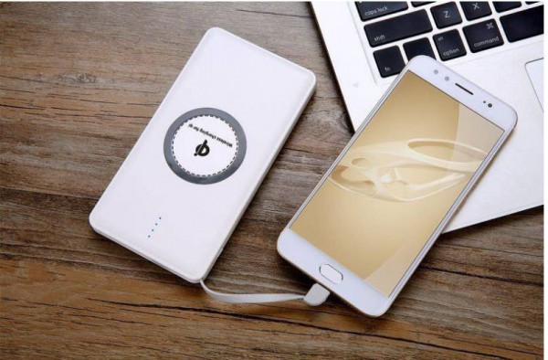 10000mAh External Battery Power Bank Wireless Charger with Built in Micro Cable