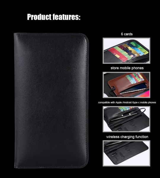 2020 Custom PU Leather Wallet Portable Wireless Charger Power Bank Business Card Wallet for Men