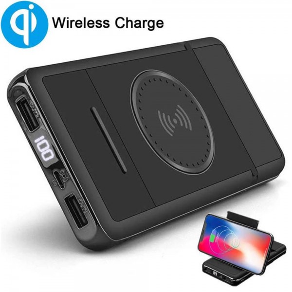 10000mah 5V2A fast charge wireless mobile phone  digital screen power bank with holder