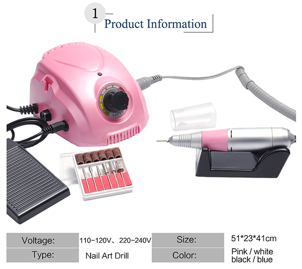 Excellent quality Nail Art Drill - Electric Nail Drill Machine Apparatus For Manicure Gel Cuticle Remover Milling Drill Bits Set 25000RPM Pedicure Polish Machine – Rongfeng