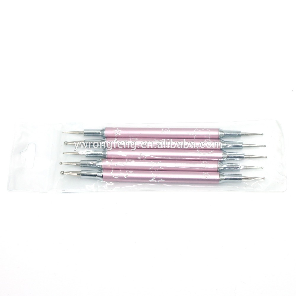 5 Pcs Dual-ended Nail Dotting Liner Brush Set Colorful Pearl Handle UV Drawing Brush Pen Manicure Nail Art Tool