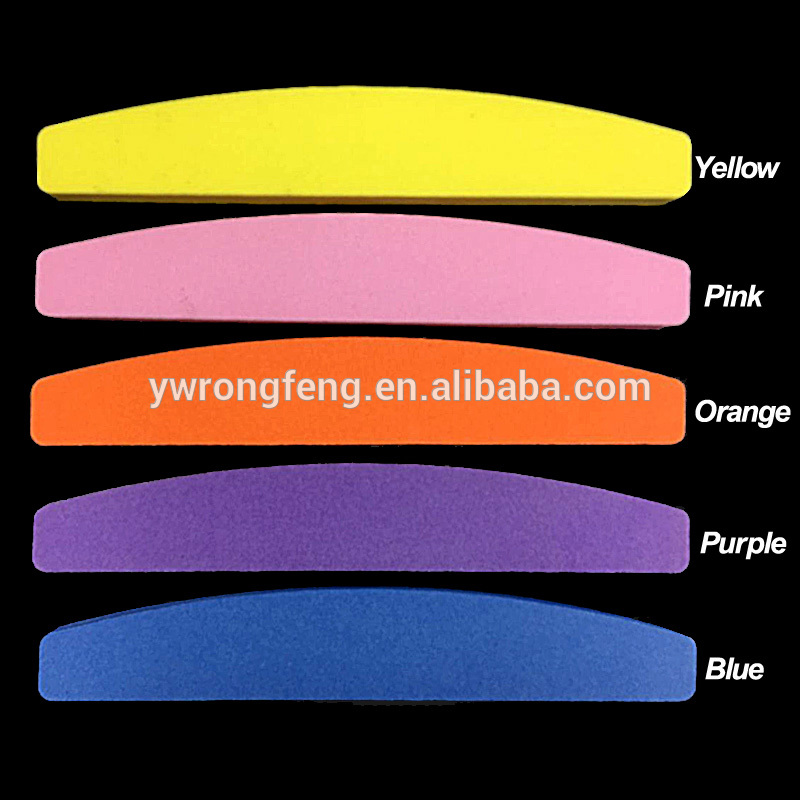 China wholesale Nail Tools Manicure Manufacturer –  Mix Color Nail File Sponge Curved Nail Buffer File Washable 100/180 Double Side Nail Buffer For Finger Polish UV Gel – Rongfeng