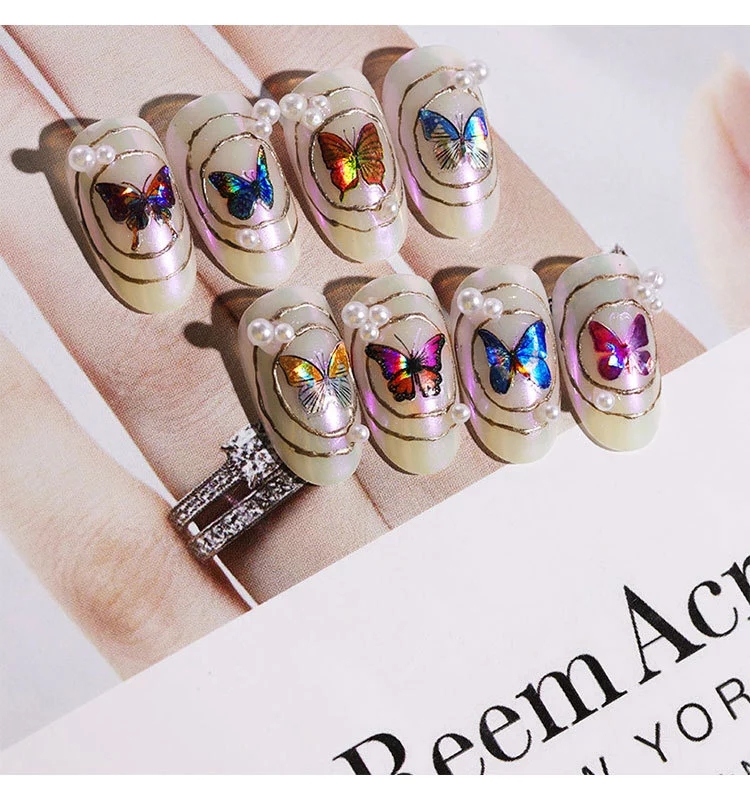 Faceshowes cheap price 3D nail butterfly sticker laser colorful butterfly sticker 3D nail sticker