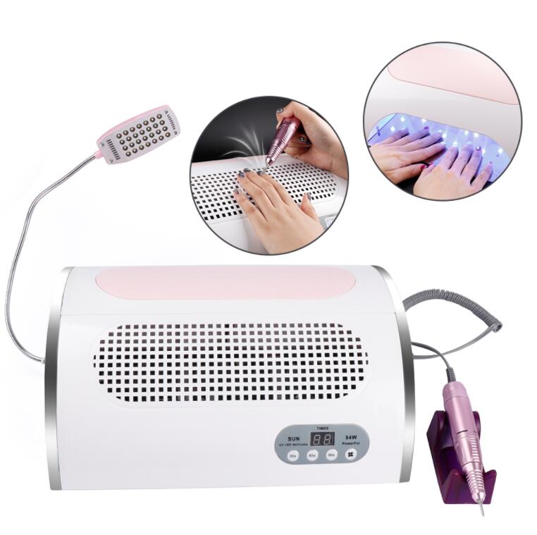 3in1 Nail Machine 54W Dry Nail Gels Vacuum Cleaner Suction Dust Collector 25000RPM Drill Machine Pedicure Remover Polisher Tools
