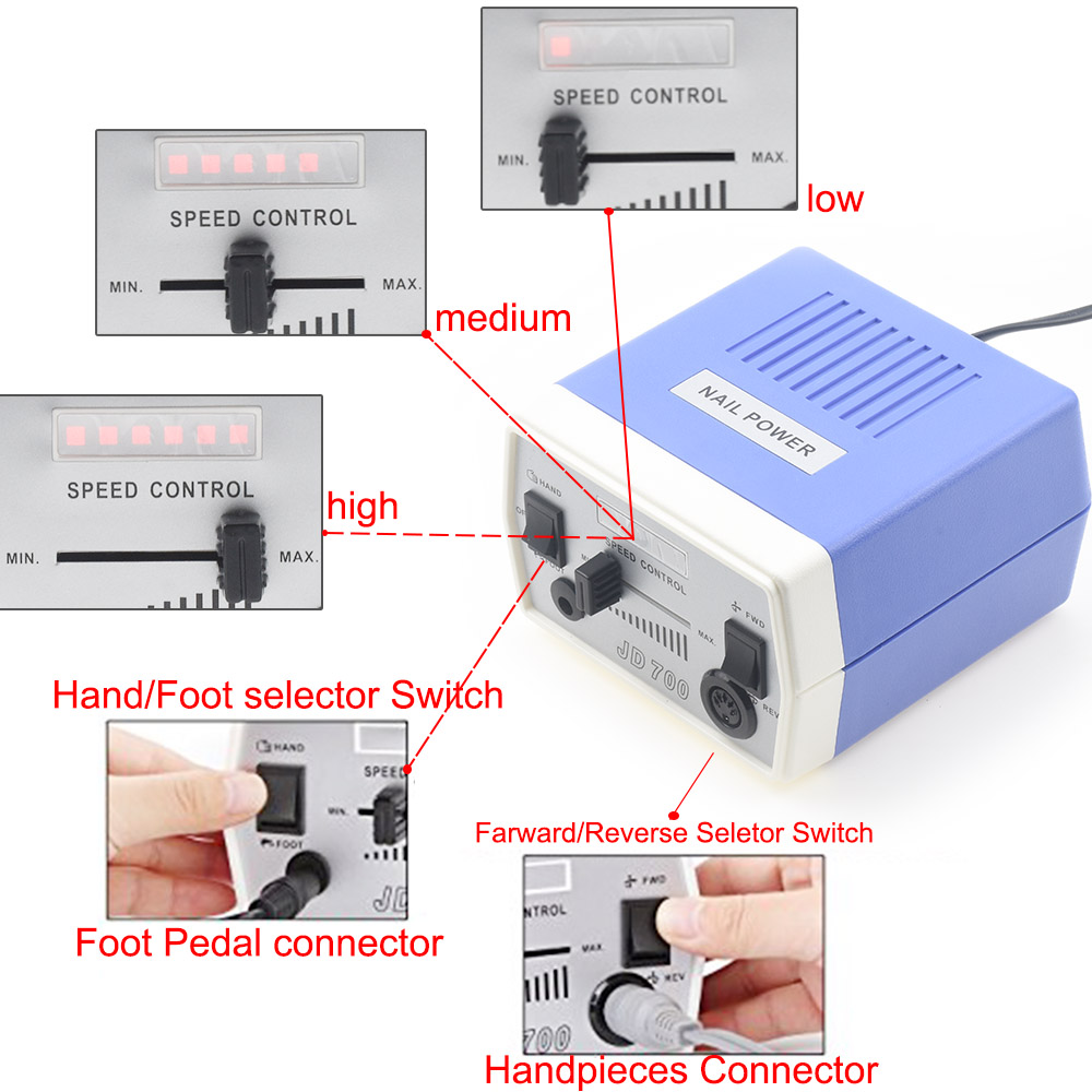 JSDA 700 35W 35000RPM Electric Nail Drill Machine Manicure Pedicure Files Tools Kit
