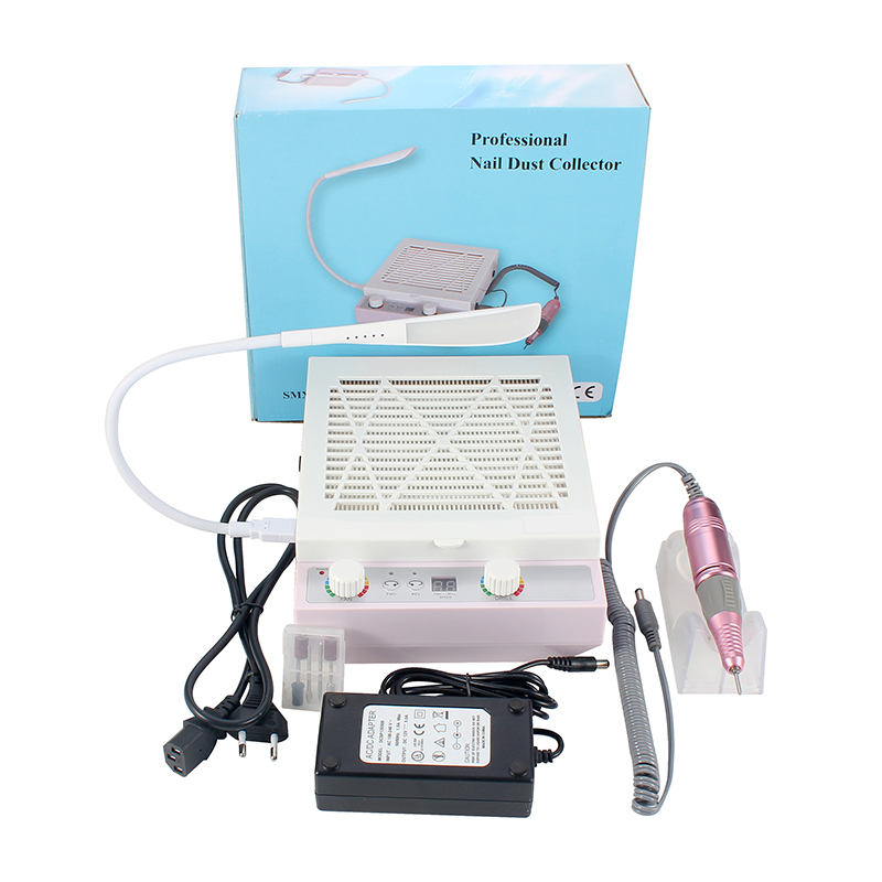 3 in 1 Nail Art Drill 35000RPM & Strong Power Suction Dust Collector Machine with Led Desk Lamp Salon Nail Art Equipment Tool
