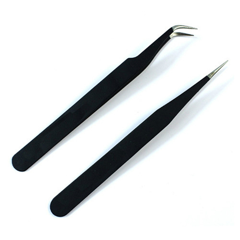 Anti-Static Stainless Steel Black Tweezers Curved Straight Nail Art Acrylic Gel Picking Rhinestones Gem Decor Tool