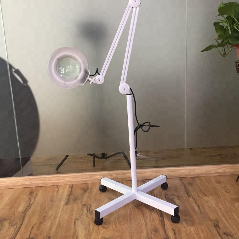 Beauty salon stand rotate 360 degrees Adjustable arm LED magnifier with lamp