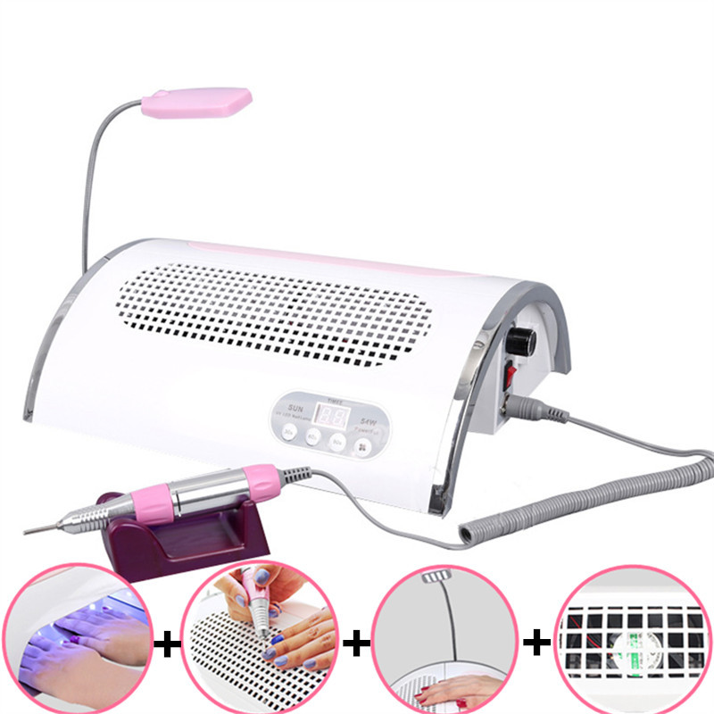 China wholesale Nail Suction Dust Collector Suppliers –  2020 New 4 in 1 Electric Nail Drill Machine with 25000RPM Handpiece Dust Vacuum Suction 54w LED UV Lamp Electric Nail File – Ro...