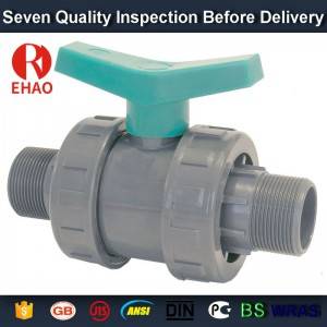 4” PVC True union slip X slip ball valve, T/T thread end sch 80 PVC