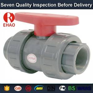 1-1/2” PVC True union slip X slip ball valve, ujung benang T/T sch 80 PVC