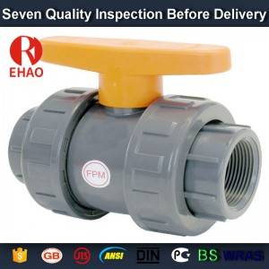 1-1/4” PVC True union slip X slip ball valve, ujung benang T/T sch 80 PVC